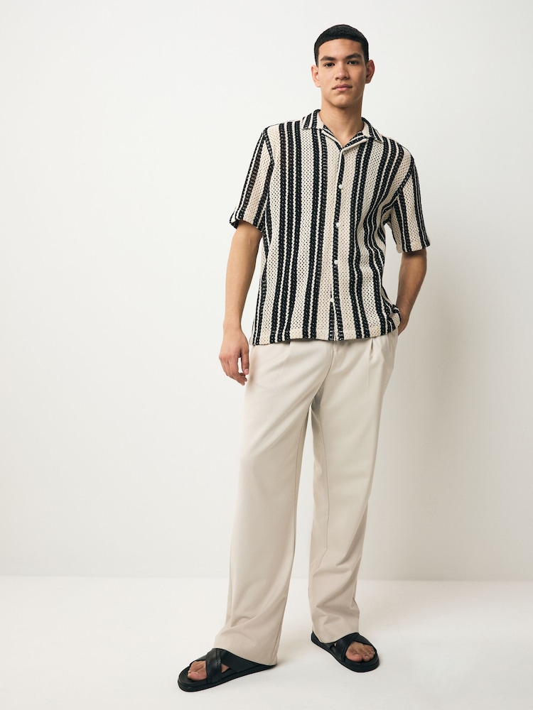 Monochrome Crochet Stripe Short Sleeve Shirt - Image 2 of 6