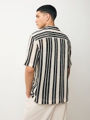 Monochrome Crochet Stripe Short Sleeve Shirt - Image 3 of 6