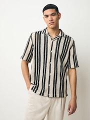 Monochrome Crochet Stripe Short Sleeve Shirt - Image 4 of 6