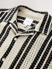 Monochrome Crochet Stripe Short Sleeve Shirt - Image 5 of 6