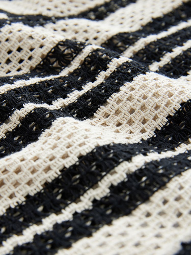 Monochrome Crochet Stripe Short Sleeve Shirt - Image 6 of 6