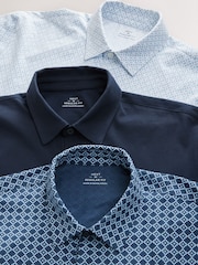Azul marino con patrón geométrico - Corte estándar - Pack de 3 polos de punto de manga corta - Imagen 11 de 12