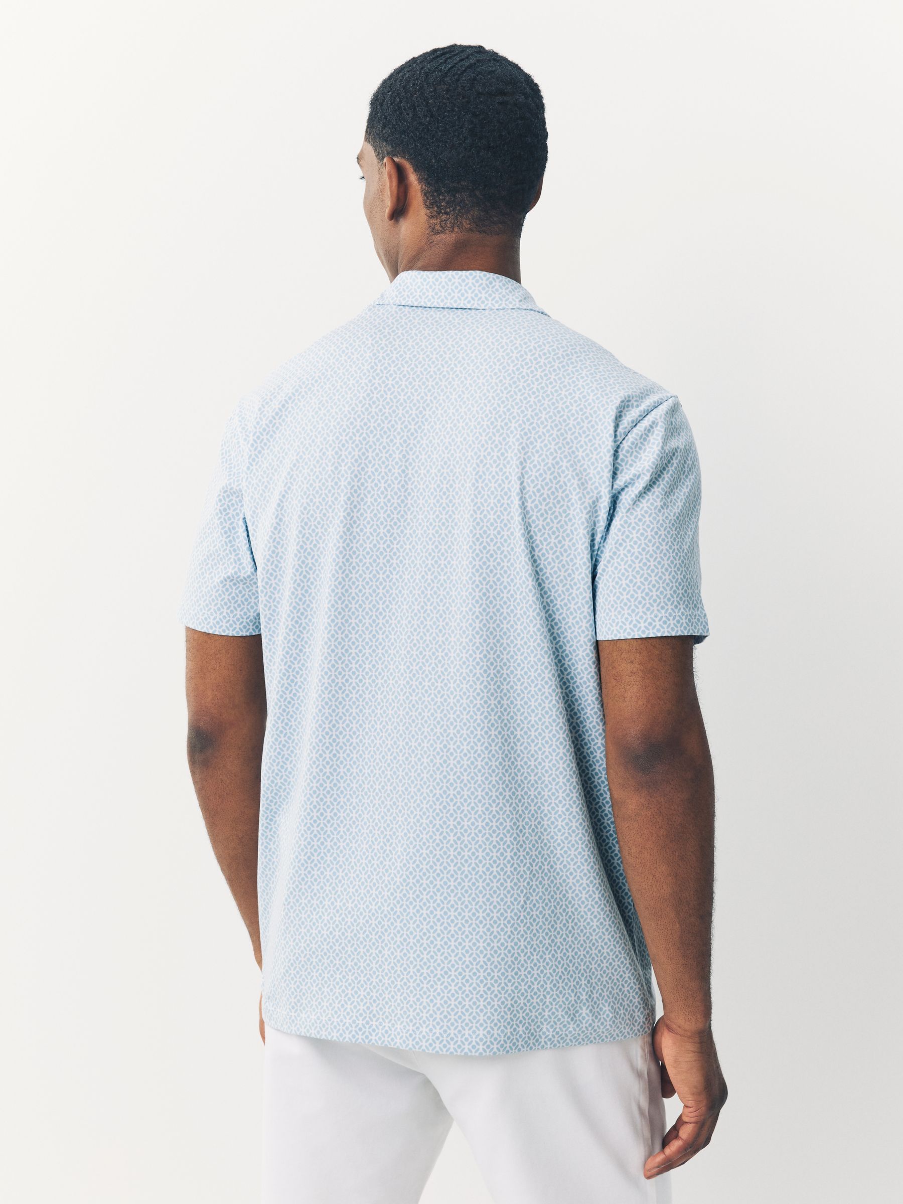 Buy Navy/Light Blu/Blue Geo Printed Short Sleeve Jersey Polo
