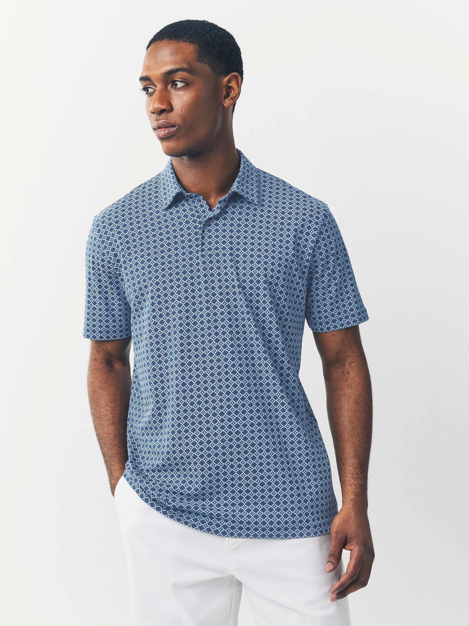 Buy Navy/Light Blu/Blue Geo Printed Short Sleeve Jersey Polo