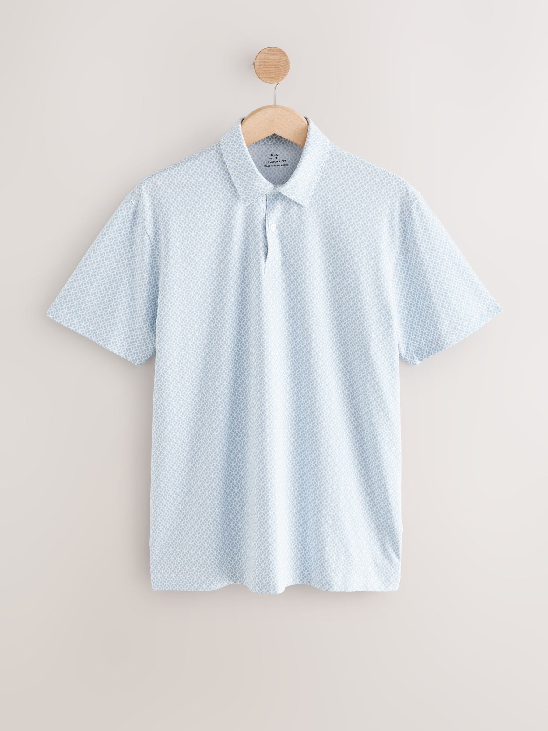 Buy Navy/Light Blu/Blue Geo Printed Short Sleeve Jersey Polo