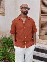 Rust Brown - Camisas de manga curta bordadas com sol - Imagem 1 de 8