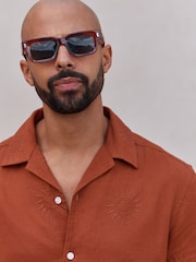 Rust Brown - Camisas de manga curta bordadas com sol - Imagem 4 de 8