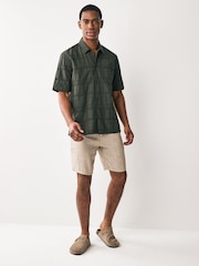 Green 100% Cotton Textured Check Short Sleeve Shirt - Image 4 of 7