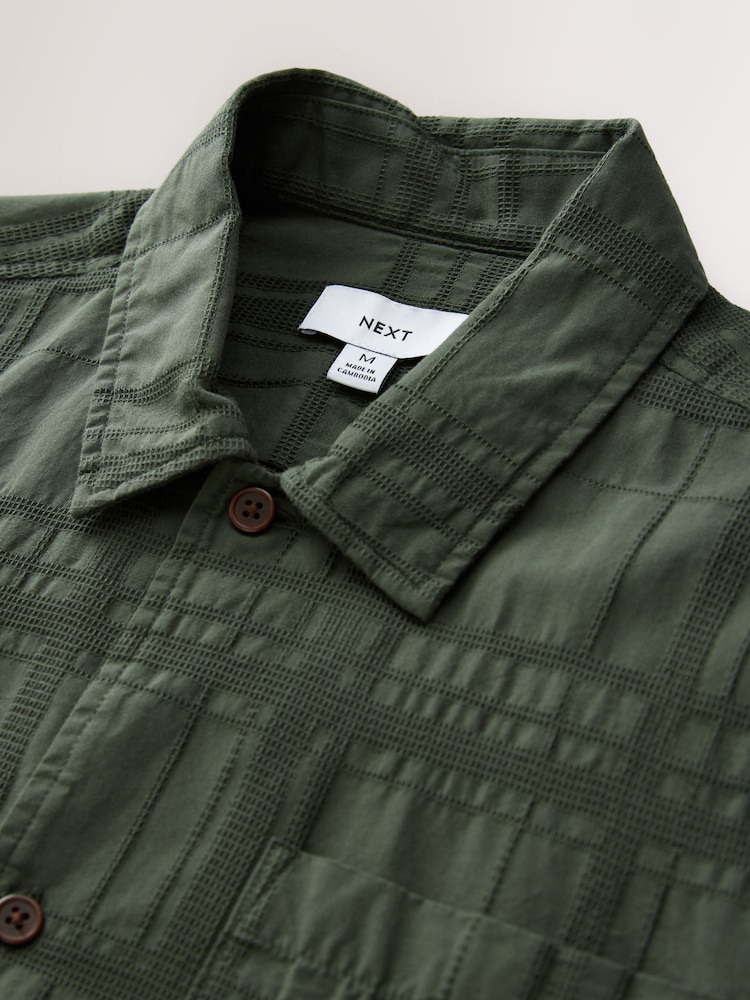 Green 100% Cotton Textured Check Short Sleeve Shirt - Image 6 of 7