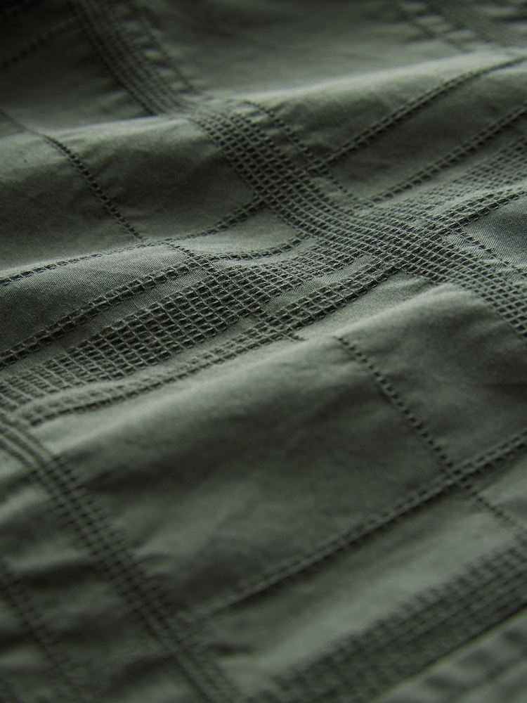 Green 100% Cotton Textured Check Short Sleeve Shirt - Image 7 of 7