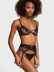 Victoria's Secret Black G String Sheer Rose Crotchless Knickers - Image 1 of 4