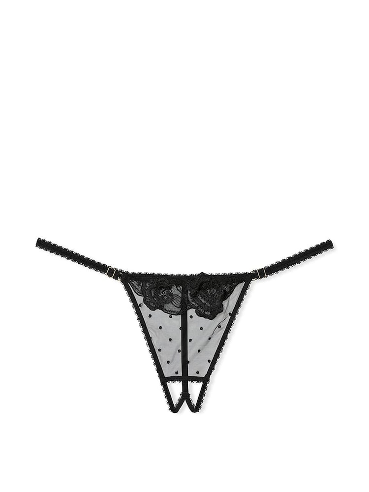Victoria's Secret Black G String Sheer Rose Crotchless Knickers - Image 4 of 4