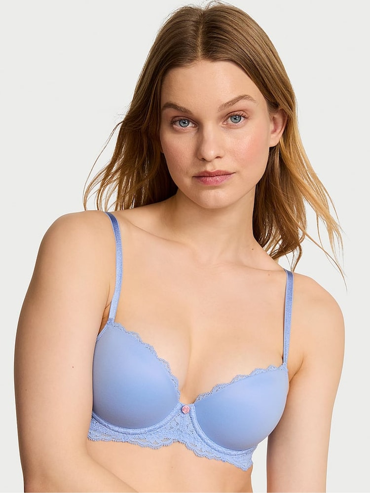Victoria's Secret Blue Cameo Lace Trim Lightly Lined Demi Bra - Image 1 of 3
