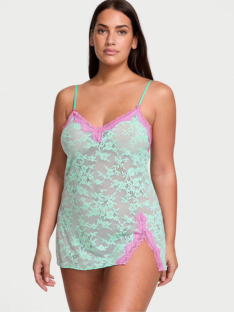 Victoria's Secret Waterfall Green Tease Lace Mini Slip Dress - Image 1 of 3