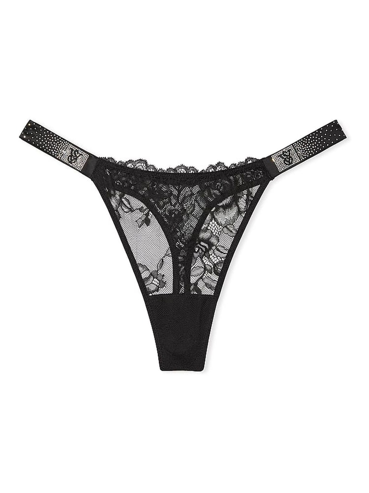 Victoria's Secret Black Thong Scattered Shine Strap Lace Knickers - Image 2 of 2