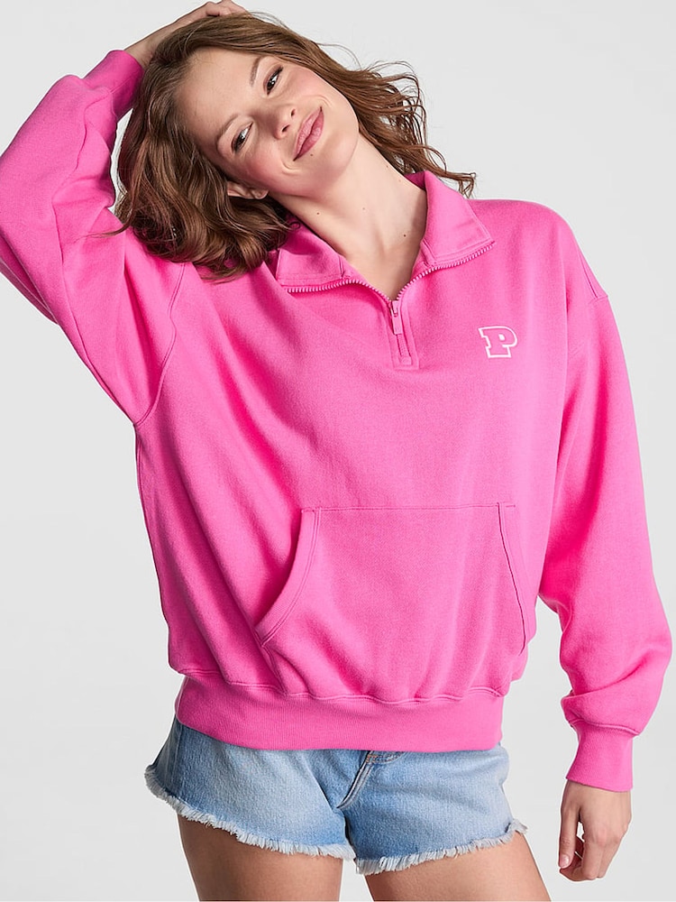 Victoria's Secret PINK Pink Gossip Half Zip Sweatshirt - Image 1 of 4 Victoria's Secret PINK Pink Gossip Half Zip Sweatshirt - Image 1 of 4