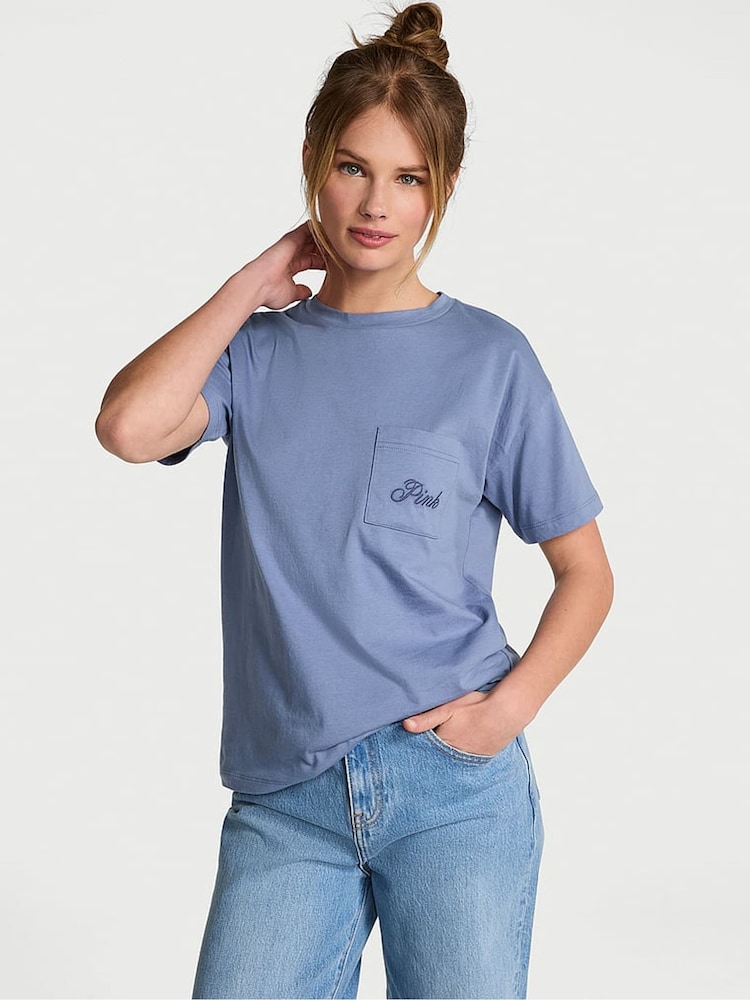 Victoria's Secret PINK Dusty Iris Blue Cotton Pyjama T-Shirt - Image 1 of 2 Victoria's Secret PINK Dusty Iris Blue Cotton Pyjama T-Shirt - Image 1 of 2