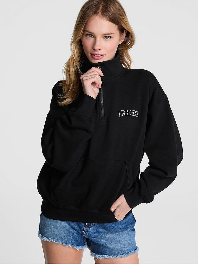 Victoria's Secret PINK Black Half Zip Sweatshirt - Image 1 of 3