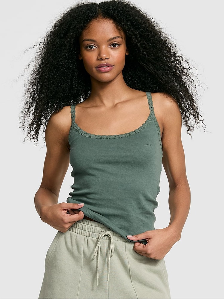 Victoria's Secret PINK Faded Sage Green Pyjama Cami Top - Image 1 of 2 Victoria's Secret PINK Faded Sage Green Pyjama Cami Top - Image 1 of 2