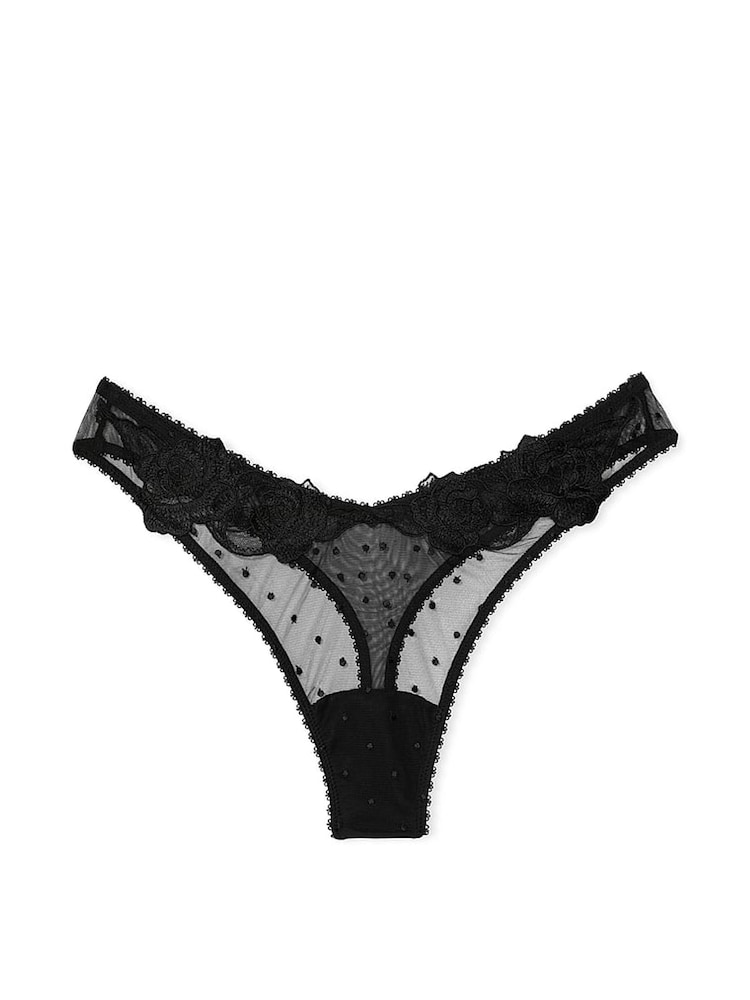 Victoria's Secret Black Thong Sheer Rose Knickers - Image 3 of 3