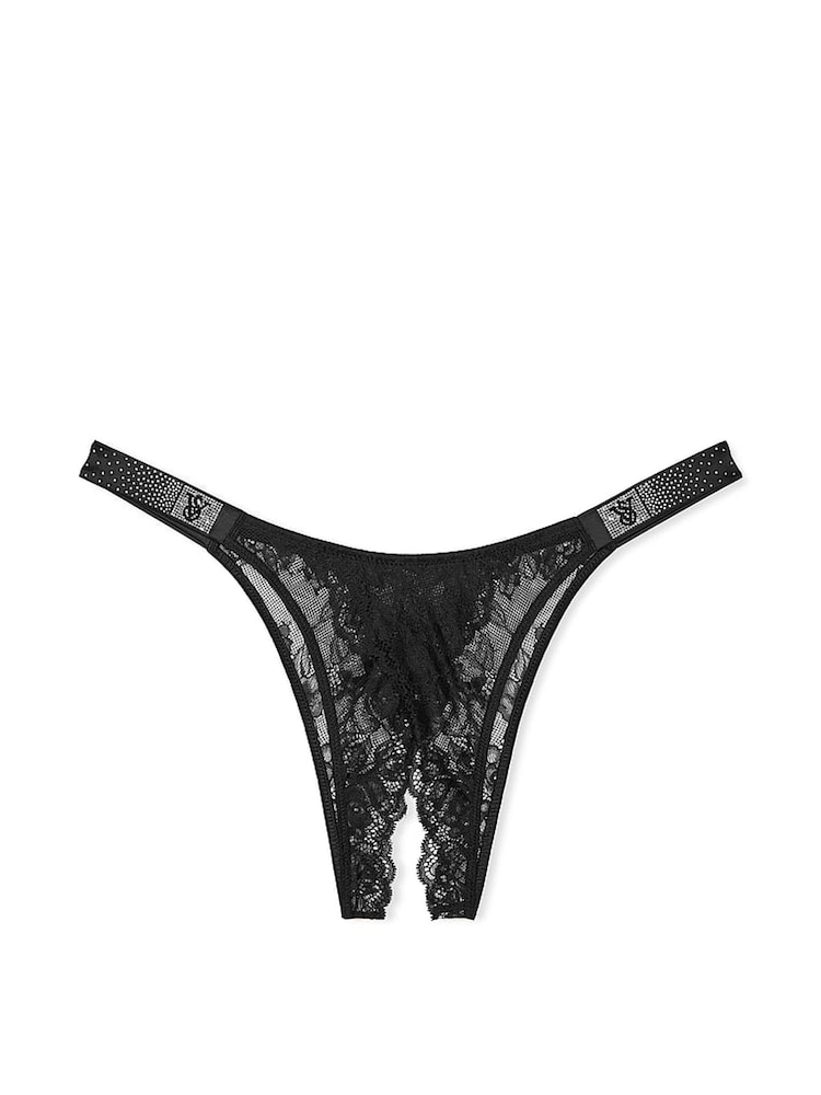 Victoria's Secret Black Brazilian Scattered Shine Strap Crotchless Lace Knickers - Image 3 of 3