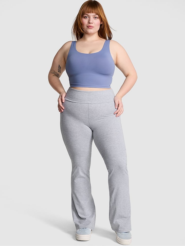 Victoria's Secret PINK Grey Heather Cotton Foldover Flare Leggings - Image 1 of 3