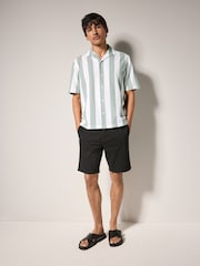 Green Waffle Textured Stripe Short Sleeve 100% Cotton Shirt - Image 2 of 8