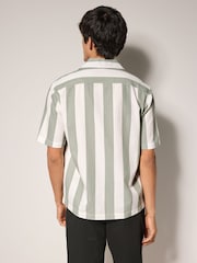 Green Waffle Textured Stripe Short Sleeve 100% Cotton Shirt - Image 3 of 8