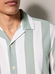Green Waffle Textured Stripe Short Sleeve 100% Cotton Shirt - Image 5 of 8
