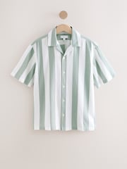 Green Waffle Textured Stripe Short Sleeve 100% Cotton Shirt - Image 6 of 8