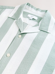 Green Waffle Textured Stripe Short Sleeve 100% Cotton Shirt - Image 7 of 8