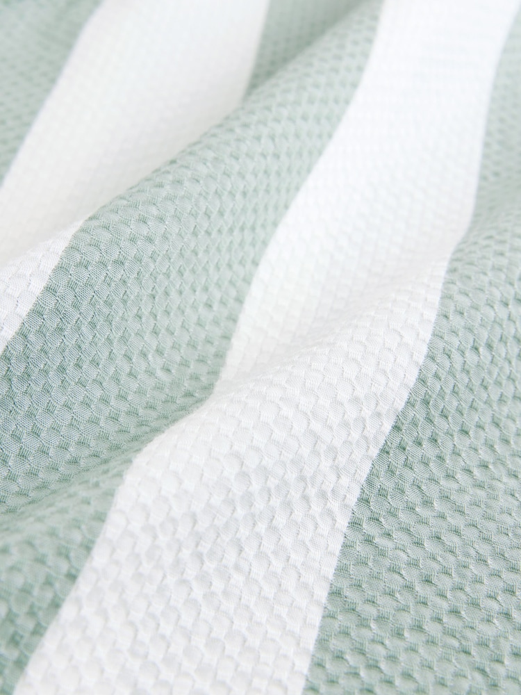 Green Waffle Textured Stripe Short Sleeve 100% Cotton Shirt - Image 8 of 8