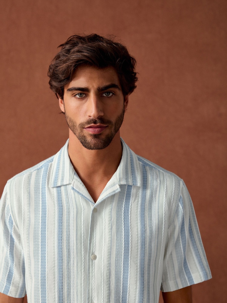 Blue Textured Stripe Short Sleeve Shirt - Image 1 of 8