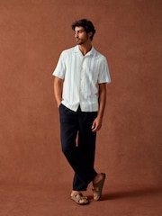 Blue Textured Stripe Short Sleeve Shirt - Image 2 of 8