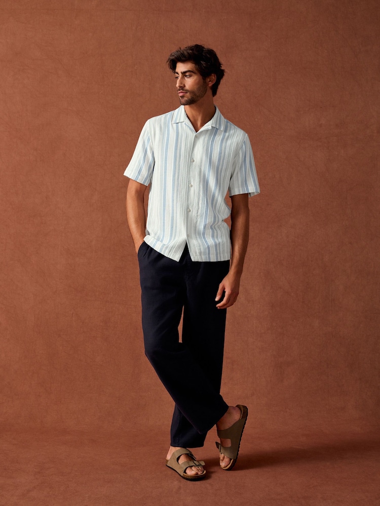 Blue Textured Stripe Short Sleeve Shirt - Image 2 of 8