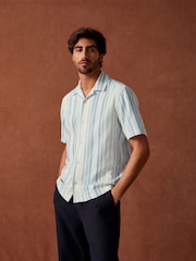 Blue Textured Stripe Short Sleeve Shirt - Image 4 of 8