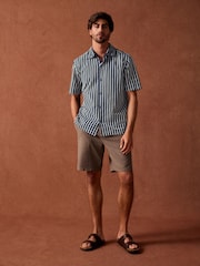 Navy Blue 100% Cotton Textured Stripe Short Sleeve Shirt - Image 2 of 8