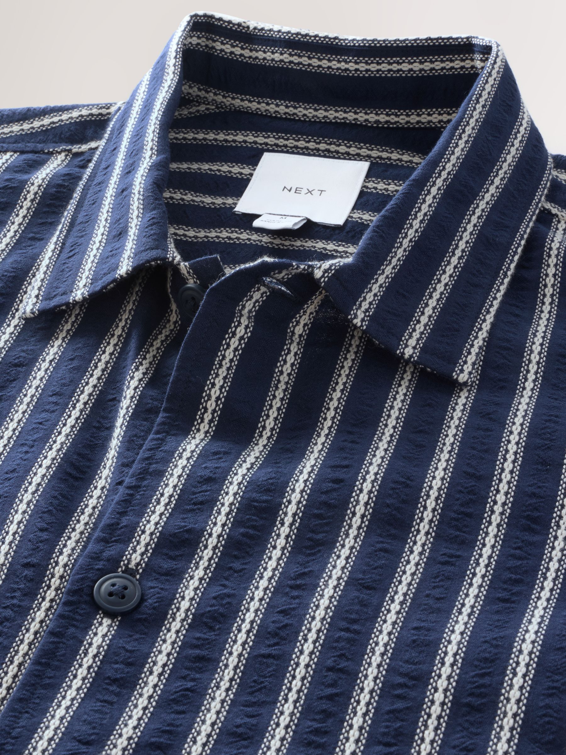 Buy Navy Blue 100% Cotton Textured Stripe Short Sleeve Shirt from