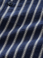 Navy Blue 100% Cotton Textured Stripe Short Sleeve Shirt - Image 8 of 8