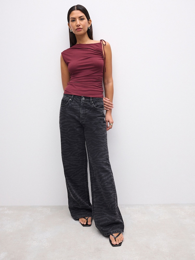 Burgundy Red Soft Touch Polyamide Ruched Sleeveless Top - Image 2 of 7
