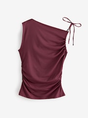 Burgundy Red Soft Touch Polyamide Ruched Sleeveless Top - Image 5 of 7