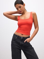 Red Soft Touch Polyamide Scoop Neck Vest Top - Image 1 of 4