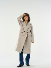ONLY Cream Boucle Double Breasted Longline Coat - Image 1 of 7