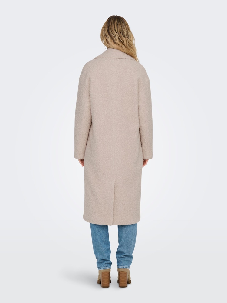 ONLY Cream Boucle Double Breasted Longline Coat - Image 2 of 7