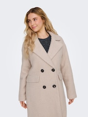 ONLY Cream Boucle Double Breasted Longline Coat - Image 4 of 7
