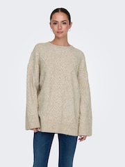 JDY Cream Longline Cable Knitted Jumper - Image 1 of 7