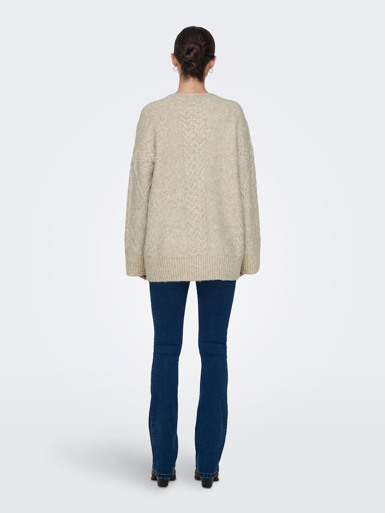 JDY Cream Longline Cable Knitted Jumper - Image 2 of 7