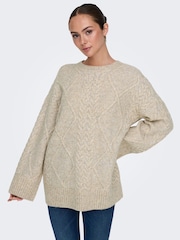 JDY Cream Longline Cable Knitted Jumper - Image 4 of 7