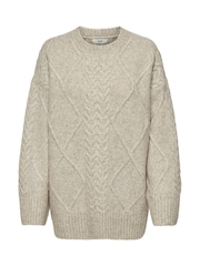 JDY Cream Longline Cable Knitted Jumper - Image 6 of 7