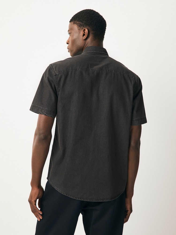 Black 100% Cotton Denim Western Short Sleeve Shirt - Image 2 of 7